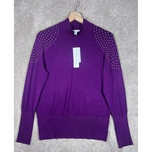 Y2K‎ Retro Top Rio & Rian Purple Studded Mock Neck Long Sleeve Sweater Knit